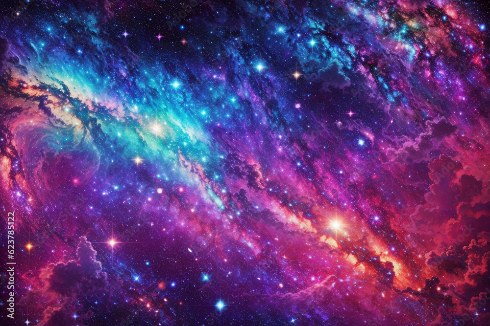 Colorful space galaxy cloud nebula. Stary night cosmos. Universe science astronomy. Supernova background wallpaper. Generative Al
Colorful space galaxy cloud nebula. Stary night cosmos. Universe science astronomy. Supernova background wallpaper. Generative Al