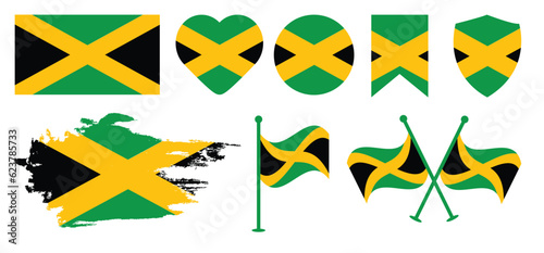 Jamaica flag vector design set. Jamaican flag design with love  icon and brush vector design.