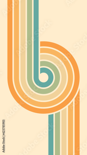 Abstract background of rainbow groovy Wavy Line design in 1970s Hippie Retro style. Vector pattern ready to use for cloth, textile, wrap and other.