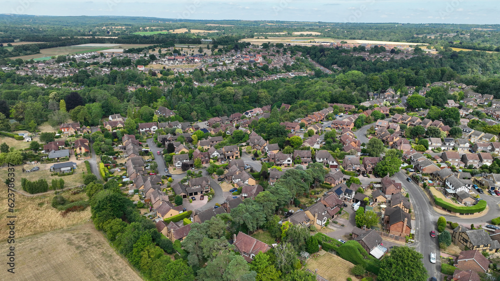 Aerial view of a small town in in the countryside