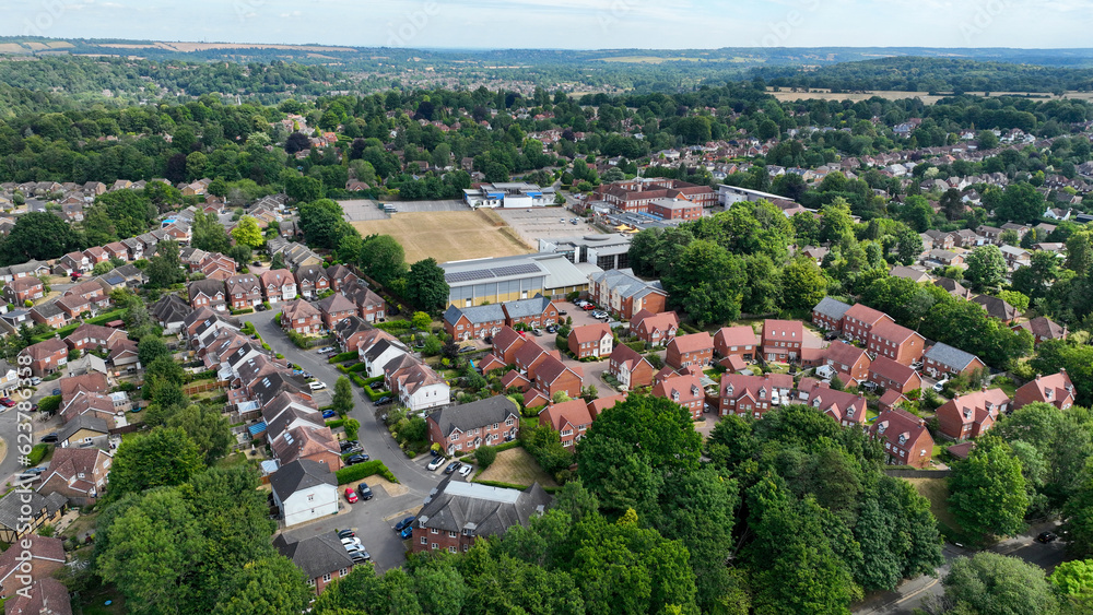 Aerial view of a small town in in the countryside