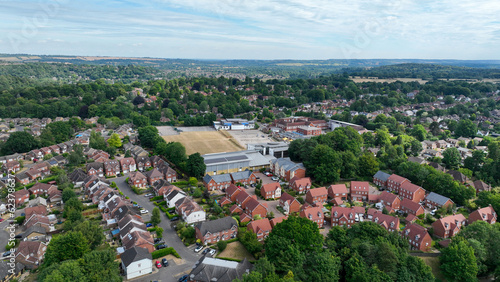 Aerial view of a small town in in the countryside