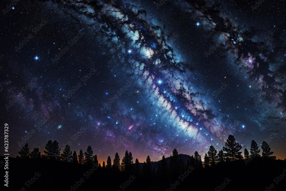 Fototapeta premium Colorful space galaxy cloud nebula. Stary night cosmos. Universe science astronomy. Supernova background wallpaper. Generative Al 