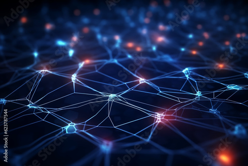 Cyber big data flow. Blockchain data fields. Network line connect stream. Concept of AI technology, digital communication, science research, 3D illustration neural cells