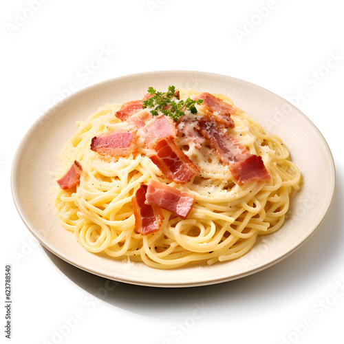 Ultra-Realistic AI Generated Plate of spaghetti carbonara Image Perfect for Cooking Blogs and Websites