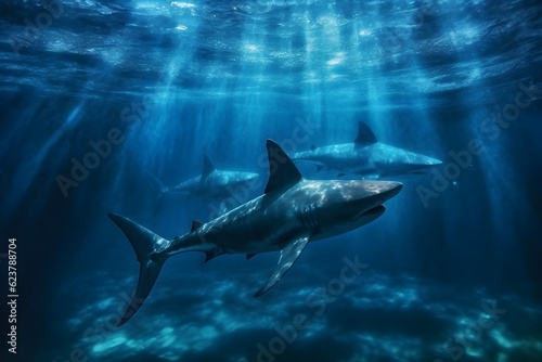 sharks swim in the deep sea © Angah