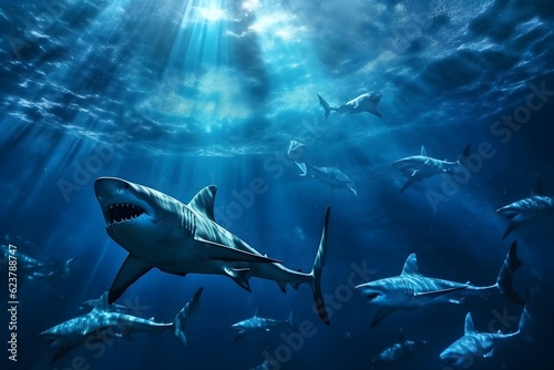 sharks swim in the deep sea © Angah
