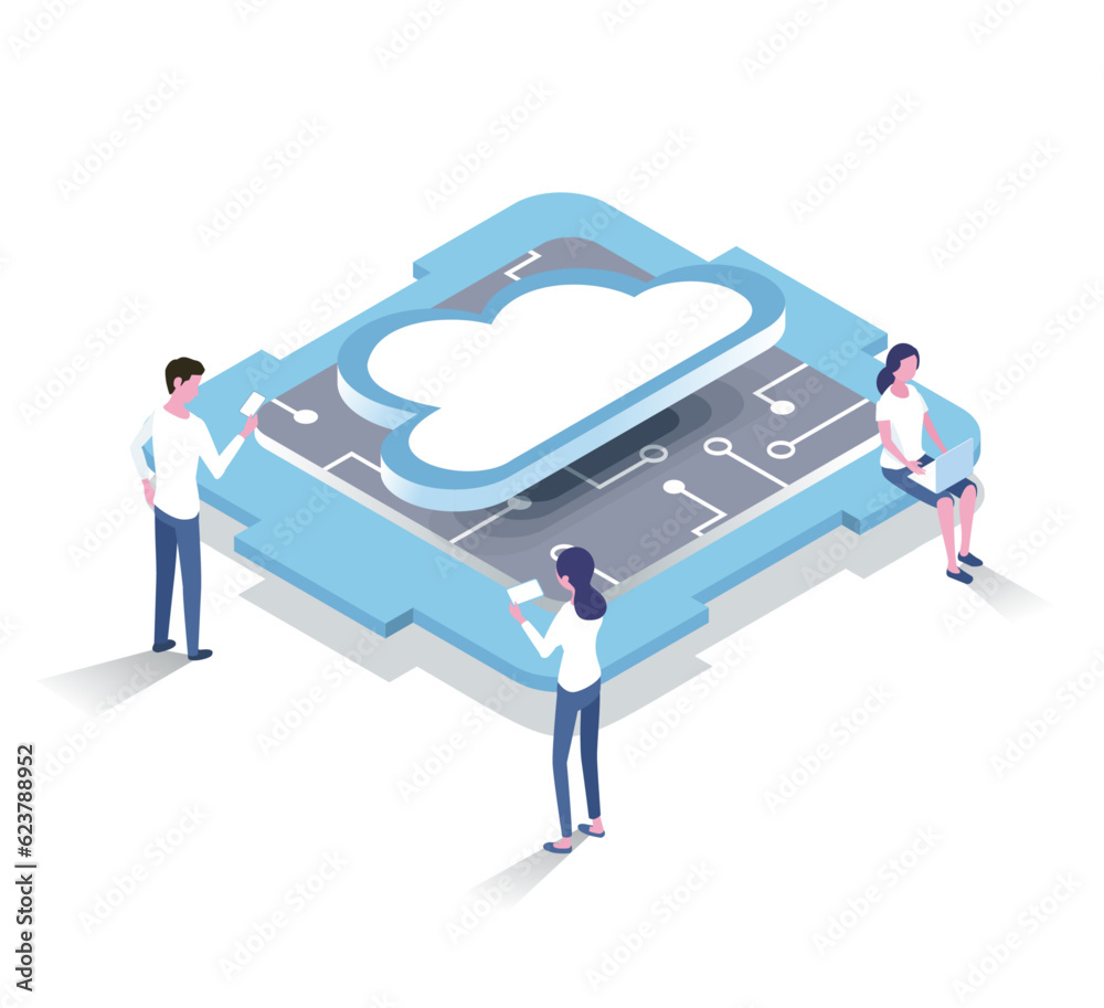 Cloud data storage  isometric illustration