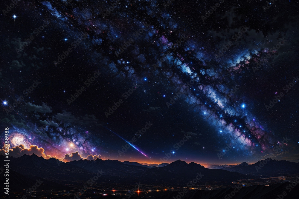 Colorful space galaxy cloud nebula. Stary night cosmos. Universe science astronomy. Supernova background wallpaper. Generative Al
