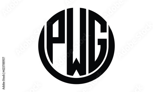 PWG shield in circle logo design vector template. lettermrk, wordmark, monogram symbol on white background. photo