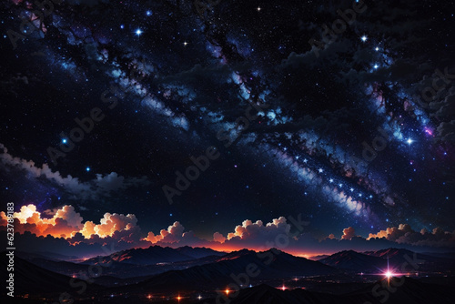 Colorful space galaxy cloud nebula. Stary night cosmos. Universe science astronomy. Supernova background wallpaper. Generative Al 
