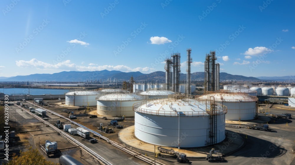 Obraz premium oil tanks in the port, ai generative