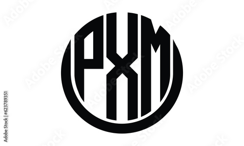 PXM shield in circle logo design vector template. lettermrk, wordmark, monogram symbol on white background. photo