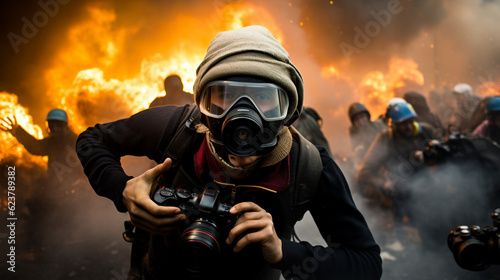 A photojournalist documenting a significant event, capturing powerful images that tell a compelling story Generative AI