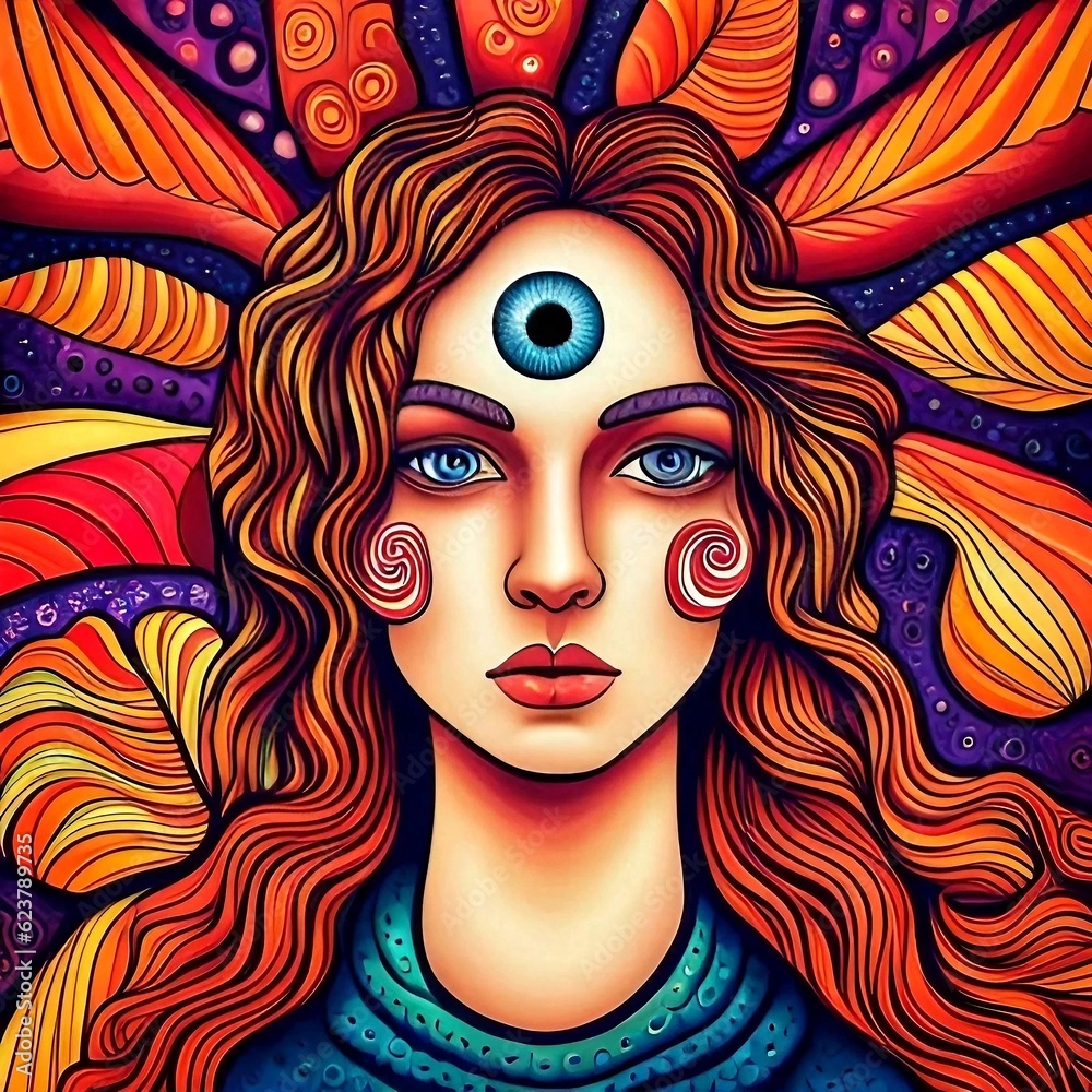 Third-Eye Visionary Mystical Woman Sorcerer, Generative AI Art