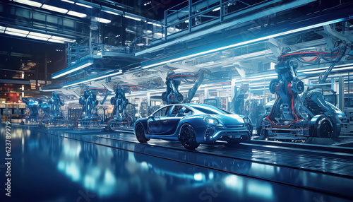 futuristic automobile assembly line production © terra.incognita