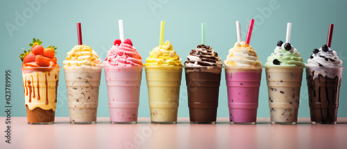 Various colorful fresh milkshake background photo