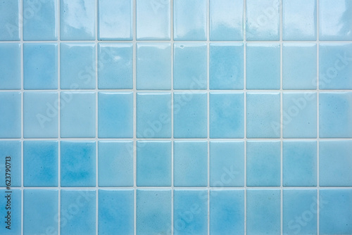 Light blue tile wall background bathroom floor texture.