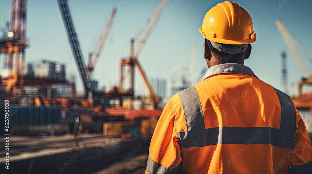 a man wearing full ppe standing looking at port cargo, container box at a goods port a man wearing full ppe standing looking at port cargo, container box at a goods port