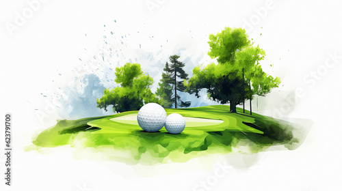 golf sport illustration in watercolor style. White background, ai generative