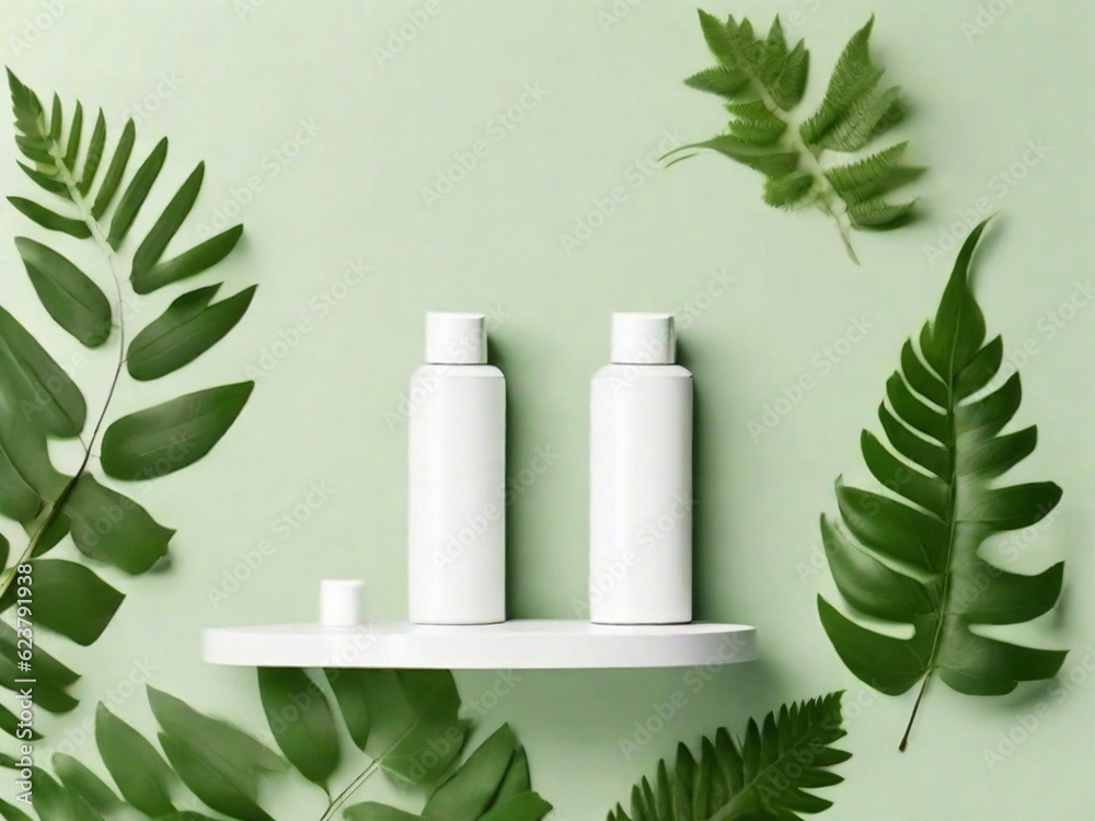 White round template podium mockup natural organic cosmetic product,generative ai White round template podium mockup natural organic cosmetic product,generative ai