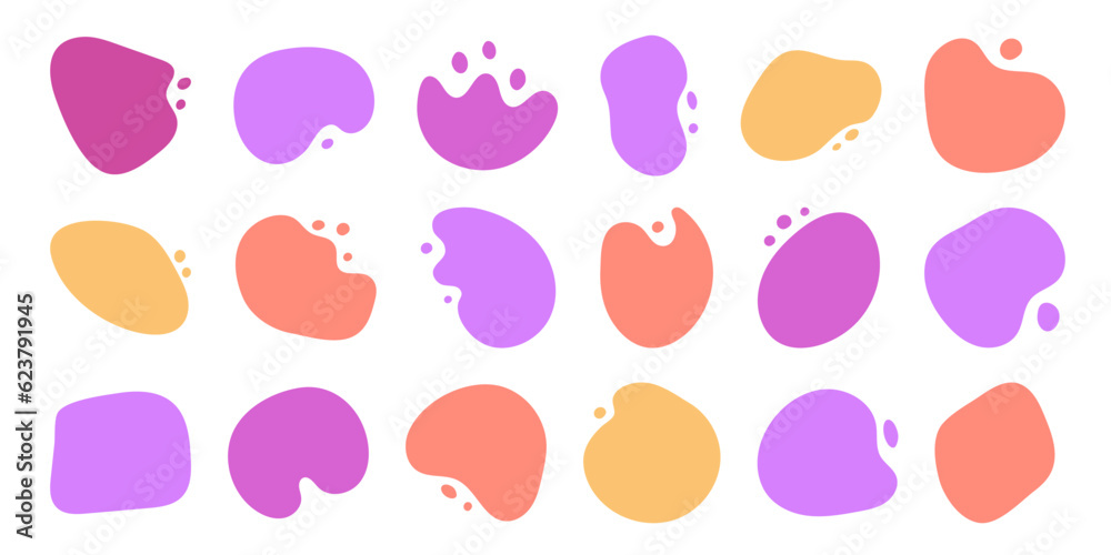 Abstract color shapes set. Vector geometric spots collection. Blobs decoration, simple design elements. Isolated. Vector illustration