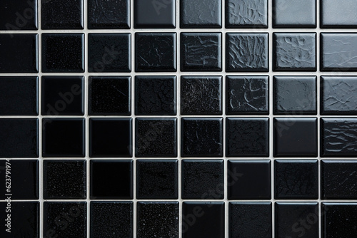 Black tile wall background bathroom floor texture.