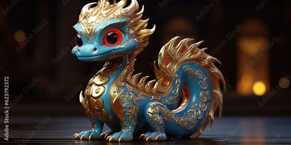 AI Generated. AI Generative. Asian chinese little cute dragon figure toy game. Symbol of culture new year power holiday. Graphic Art