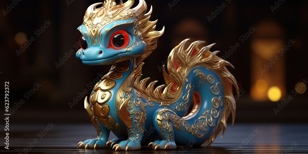 Fototapeta premium AI Generated. AI Generative. Asian chinese little cute dragon figure toy game. Symbol of culture new year power holiday. Graphic Art