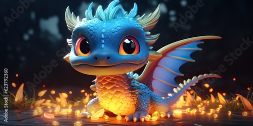 AI Generated. AI Generative. Asian chinese little cute dragon figure toy game. Symbol of culture new year power holiday. Graphic Art