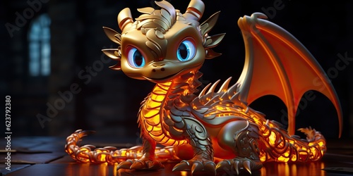 AI Generated. AI Generative. Asian chinese little cute dragon figure toy game. Symbol of culture new year power holiday. Graphic Art © Graphic Warrior