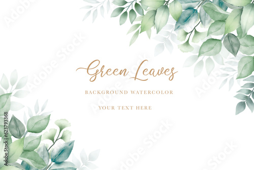watercolor green leaves background
 