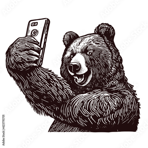 funny bear taking a selfie sketch