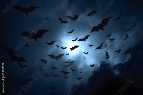 a flock of bats flying at night