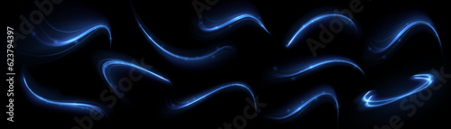 Canvas Print Blue glowing shiny lines effect vector background