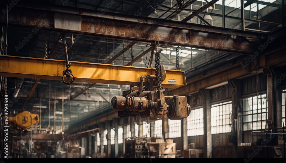 Industrial overhead crane in factory