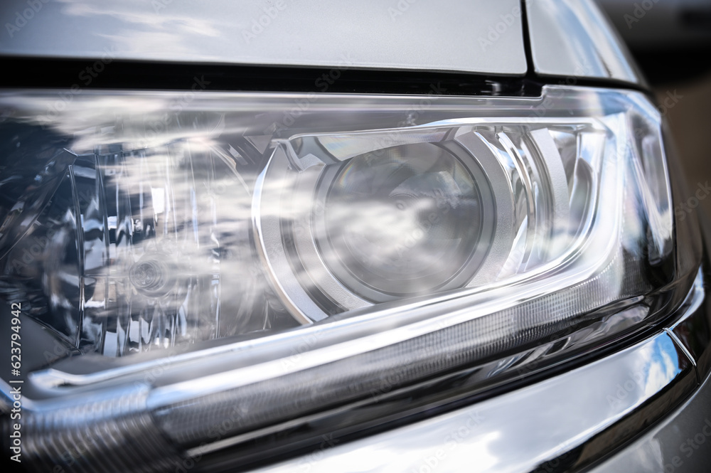 modern car headlights with optics