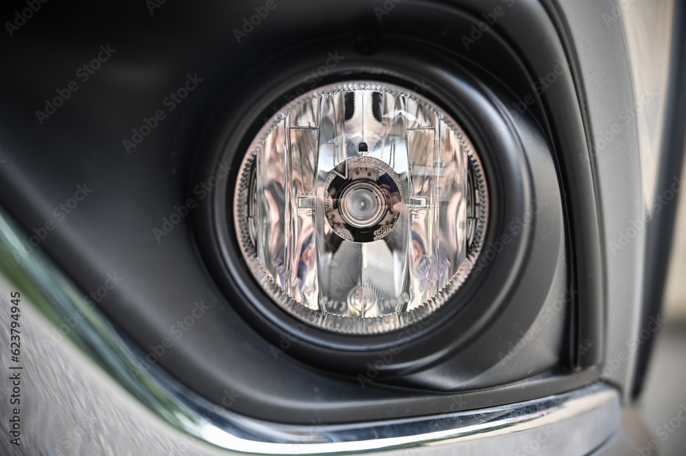 modern car headlights with optics