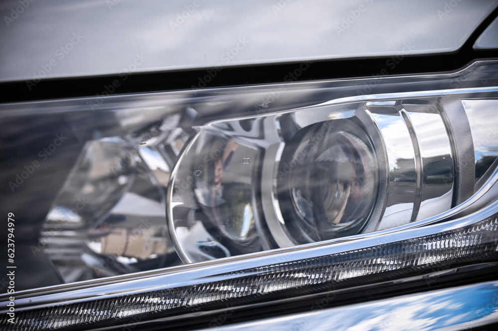 modern car headlights with optics