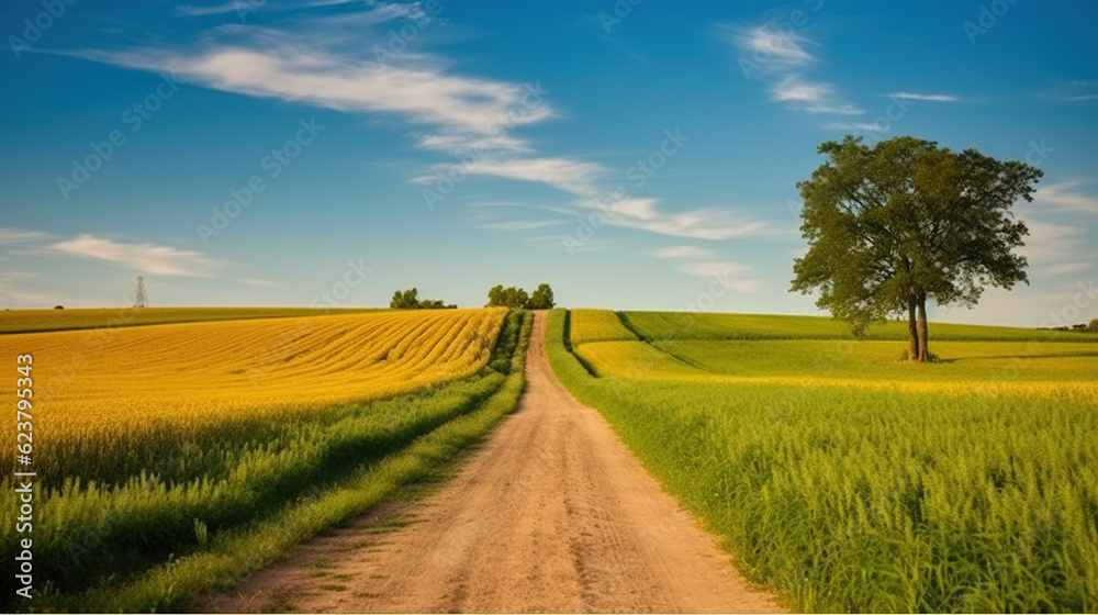 Country Road in Grain Field, Generative AI Country Road in Grain Field, Generative AI
