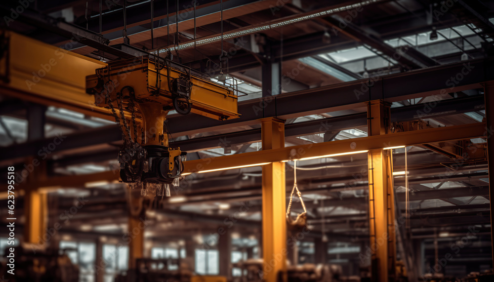 Industrial overhead crane in factory