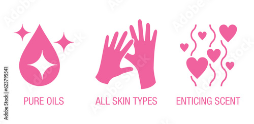 Massage oil benefits icons set