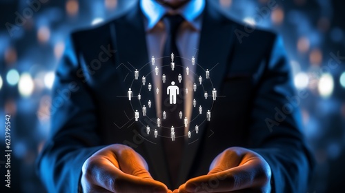 Businessman showing human resource management and recruitment employment business concept. Generative AI