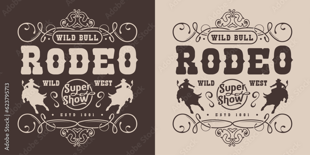 Bull rodeo vintage poster monochrome