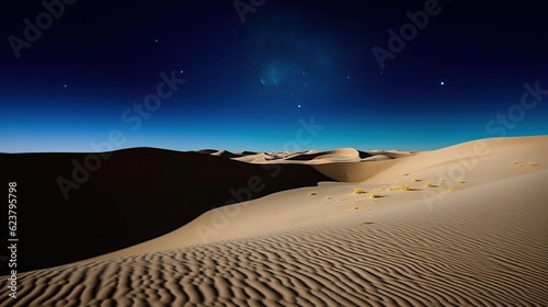 A Captivating Night Amidst the Desert Sand Dunes. Generative AI