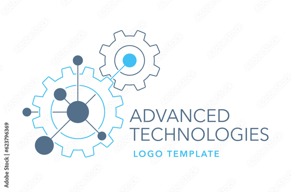 Advanced technologies logo with gears in thin line Advanced technologies logo with gears in thin line