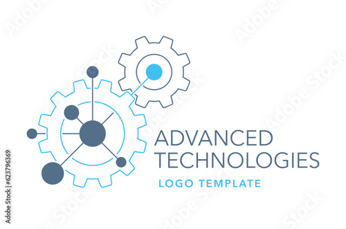Advanced technologies logo with gears in thin line