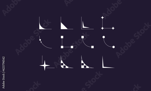 Corners Abstract Geometric Vector universal Shapes Y2K style modern design, brutalist Icons, basic figures in retro futuristic assets, symbols and objects for logo, posters, banners, stickers