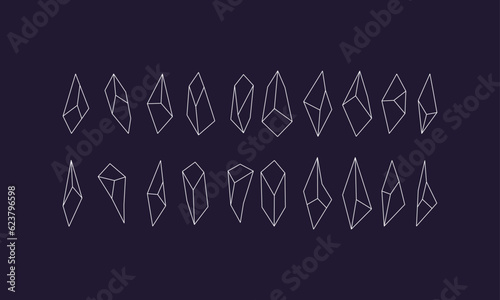 Outline Crystals Abstract Geometric Vector universal Shapes Y2K style modern design, brutalist Icons, basic figures in retro futuristic assets, symbols and objects for logo, posters, banners, stickers
