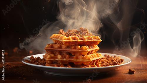 A plate of delicious wafel on black background photo